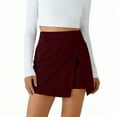 thumbnail image 1 of ClodeEU Women's Mini Asymmetrical Skirt with Shorts Underneath,Split Hem and Wrap Front Skort Wine,Womens Plus XL, 1 of 6