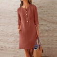 thumbnail image 1 of ClodeEU Women's Mini Dresses, 2025 Button Shirt Dress, Long Sleeve Round Neck Dressy with Pockets Coffee,Womens Plus L, 1 of 5