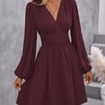 thumbnail image 1 of ClodeEU Women's Mini Dresses ,Elegant V Neck Long Sleeve High Waist Tunic A Line Vacation Dress Red,Womens Plus XXL, 1 of 4