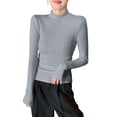 thumbnail image 1 of ClodeEU Women's Mock Neck Long Sleeve Base Layer Top ,Solid Color Fashion Slim Fit Blouse Dark Gray,Womens Plus XL, 1 of 4