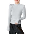 thumbnail image 1 of ClodeEU Women's Mock Neck Long Sleeve Base Layer Top ,Solid Color Fashion Slim Fit Blouse Gray,Womens Plus XL, 1 of 4