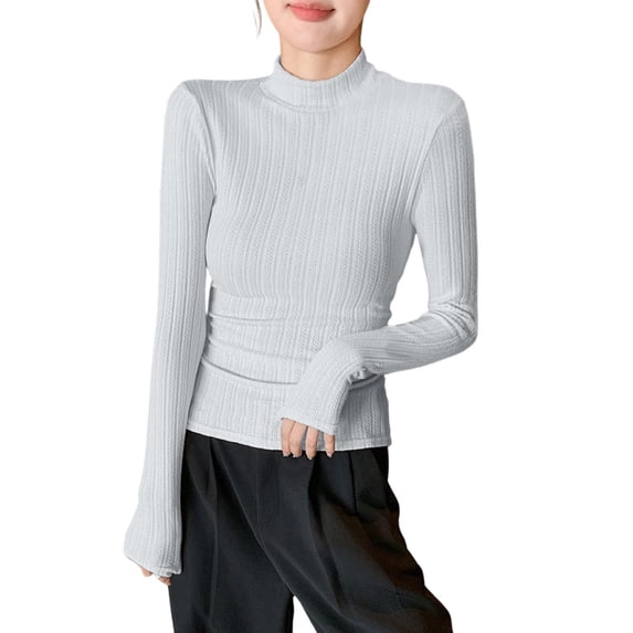 ClodeEU Women's Mock Neck Long Sleeve Base Layer Top ,Solid Color Fashion Slim Fit Blouse Gray,Womens Plus XL