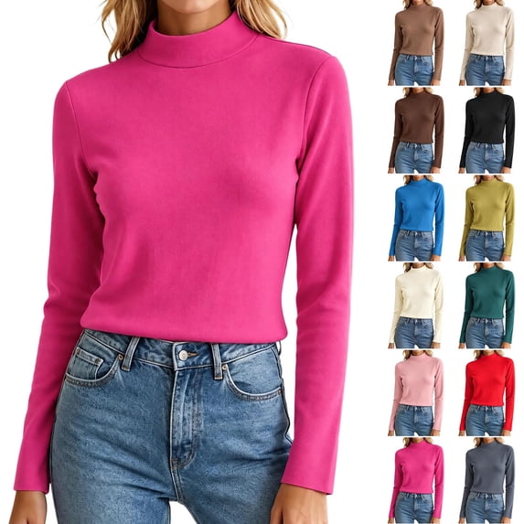ClodeEU Women's Mock Neck Long Sleeve Slim Fit Top, Solid Color Basic ...