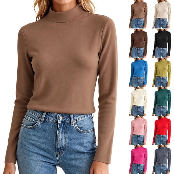 ClodeEU Women's Mock Neck Long Sleeve Slim Fit Top, Solid Color Basic ...