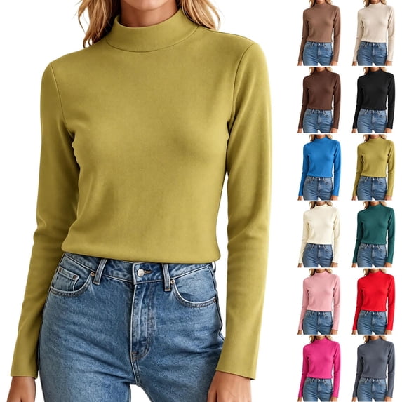 ClodeEU Women's Mock Neck Long Sleeve Slim Fit Top, Solid Color Basic ...