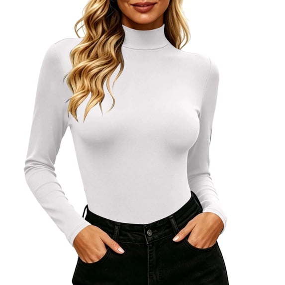 ClodeEU Women's Mock Turtleneck Long Sleeve Fitted Top, Basic Slim Fit Layering Blouse ,Women's S-XXL