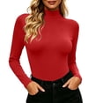 thumbnail image 1 of ClodeEU Women's Mock Turtleneck Long Sleeve Fitted Top, Basic Slim Fit Layering Blouse ,Women's S-XXL, 1 of 9