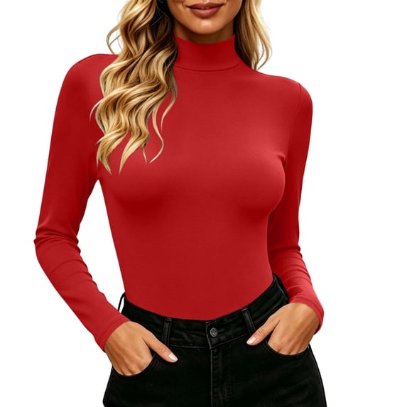 ClodeEU Women's Mock Turtleneck Long Sleeve Fitted Top, Basic Slim Fit Layering Blouse ,Women's S-XXL