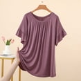 thumbnail image 1 of ClodeEU Women's Modal Crew Neck Ruffle Trim Short Sleeve T-Shirt,Loose Solid Color Casual Summer Top Silver,Women's Plus XXL, 1 of 5
