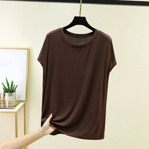 ClodeEU Women's Modal Crewneck Sleeveless Pullover T Shirt ,Solid Color Casual Layering Tee for Home Coffee,Womens Plus L