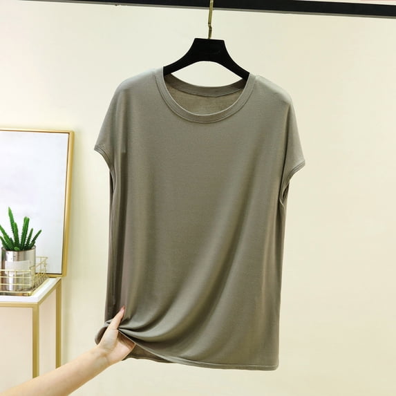 ClodeEU Women's Modal Crewneck Sleeveless Pullover T Shirt ,Solid Color Casual Layering Tee for Home Green,Womens Plus L