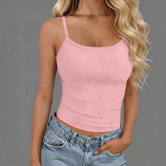 ClodeEU Women's Modal Striped Round Neck Spaghetti Strap Tank Top,Casual Sleeveless Summer Vest Pink,Womens Plus Free Size