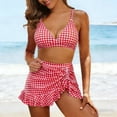 thumbnail image 1 of ClodeEU Women's Modest Plaid Print Two Piece Swimsuit with Shorts,Tummy Control Slim Fit Bikini Set Red,Womens Plus S, 1 of 7