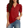 thumbnail image 1 of ClodeEU Women's Notch Collar Puff Short Sleeve Tops ,V Neck Shirts Casual Summer Blouses Fashion Trendy Clothing Red,Womens Plus L, 1 of 5