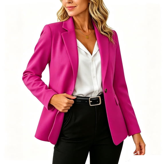 ClodeEU Women's Notch Lapel Long Sleeve Single Button Blazer Jacket,Lightweight Office Suit Coat with Pockets Hot Pink,Women's Plus XXL