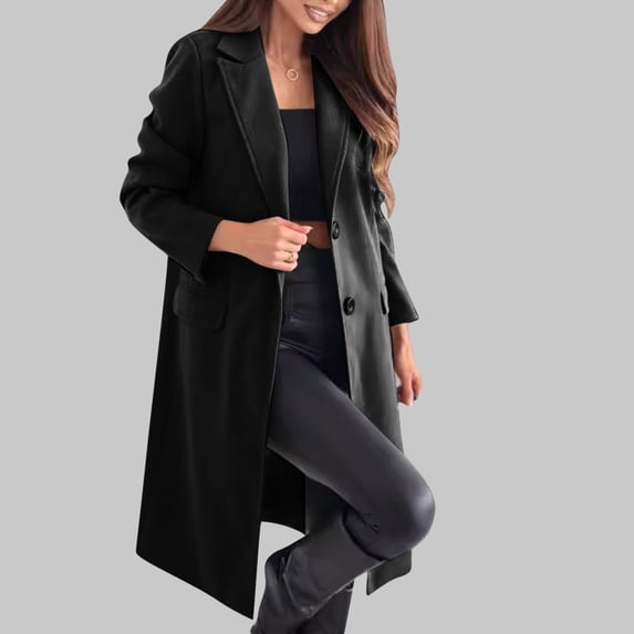 ClodeEU Women's Notched Lapel Button Long Wool Blend Coat,Casual Mid Maxi Warm Winter Overcoat ,Women's Plus L