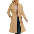 thumbnail image 1 of ClodeEU Women's Notched Lapel Double Breasted Wool Blend Coat,Self Tie Belt Mid Long Outerwear Jacket ,Women's Plus XXL, 1 of 6