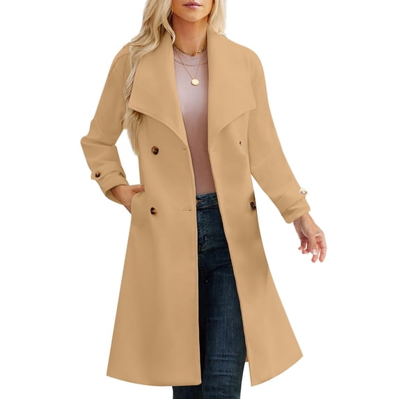 ClodeEU Women's Notched Lapel Double Breasted Wool Blend Coat,Self Tie Belt Mid Long Outerwear Jacket ,Women's Plus XXL