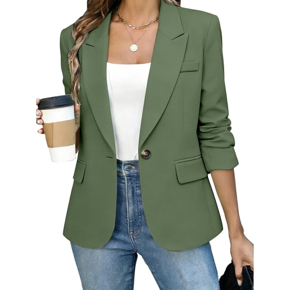 ClodeEU Women's Notched Lapel Open Front Lightweight Blazer,Casual Loose Office Suit Jacket Army Green,Women's Plus L