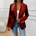 thumbnail image 1 of ClodeEU Women's Notched Lapel Velvet Blazer Suit Jacket,Long Sleeve Button Work Office Blazer Jacket Red,Womens Plus M, 1 of 8