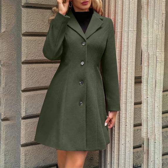ClodeEU Women's Notched Lapel Wool Blend Mid Length Coat,Long Sleeve Single Breasted Slim Fit Warm Winter Overcoat ,Women's Plus XL