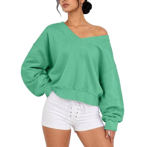 ClodeEU Women's Off Shoulder Long Sleeve Sweatshirt,Casual Loose Solid Slant Shoulder Pullover Tops ,Women's Plus XL