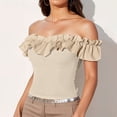 thumbnail image 1 of ClodeEU Women's Off Shoulder Ruffle Short Sleeve Blouse Tops Shirt Beige,Womens Plus M, 1 of 6