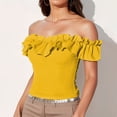 thumbnail image 1 of ClodeEU Women's Off Shoulder Ruffle Short Sleeve Blouse Tops Shirt Yellow,Womens Plus S, 1 of 8