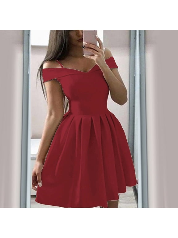 U Women's Off The Shoulder Short Sleeve A Line Mini Dress,Elegant Cocktail Party Prom Dress Wine,Women's Plus XL
