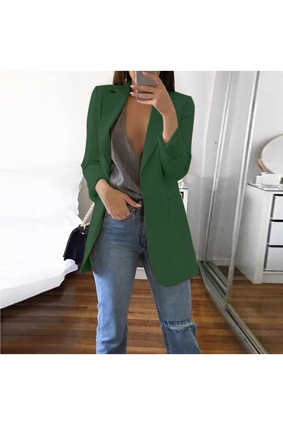 Women's Office Blazer,Trendy Casual Solid Color Long Sleeve Tailored Jacket Coat Dark Green,Womens Plus L
