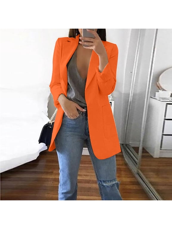 Women's Office Blazer,Trendy Casual Solid Color Long Sleeve Tailored Jacket Coat Orange,Womens Plus M