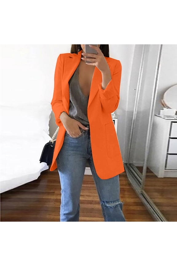 Women's Office Blazer,Trendy Casual Solid Color Long Sleeve Tailored Jacket Coat Orange,Womens Plus XXXXL