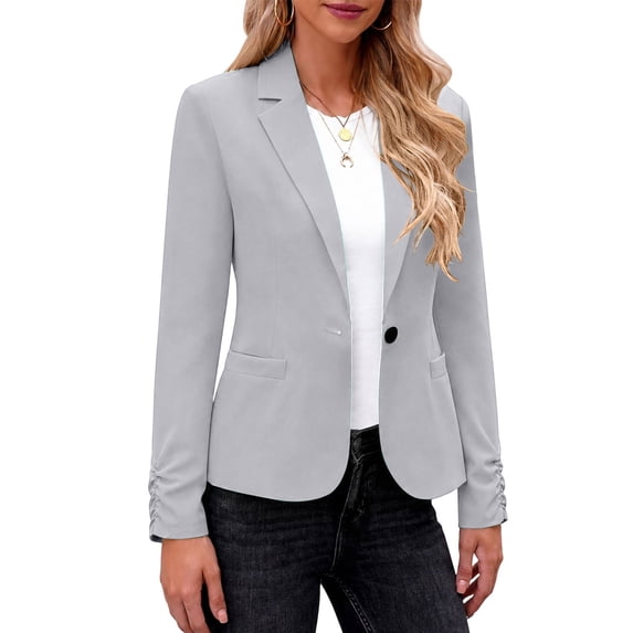 ClodeEU Women's Open Front Long Sleeve Blazer, Lightweight Work Office Jacket Gray,Women's Plus XL