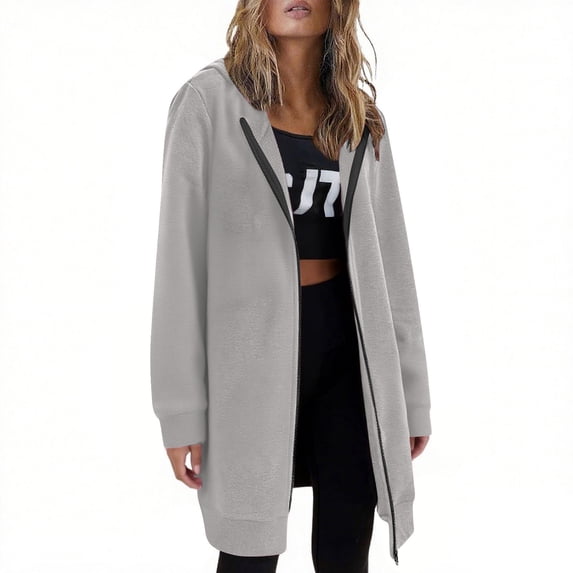 ClodeEU Women's Open Top,Solid Color Zipper Long Sleeved ,Length Hooded Sweatshirt Jacket Tops Gray,Womens Plus XL