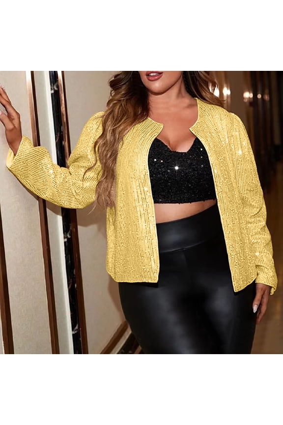 Women's Over Size Open Front Light Cardigan,Long Sleeve Loose Cropped Jacket Gold,Womens Plus XXXXL