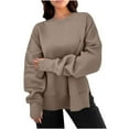 thumbnail image 1 of ClodeEU Women's Oversized Sweatshirts,Crewneck Long Sleeve Side Slit Pullover ,Casual Loose Fall Outfits Brown,Womens Plus M, 1 of 8