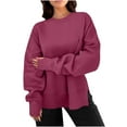thumbnail image 1 of ClodeEU Women's Oversized Sweatshirts,Crewneck Long Sleeve Side Slit Pullover ,Casual Loose Fall Outfits Wine,Womens Plus M, 1 of 8