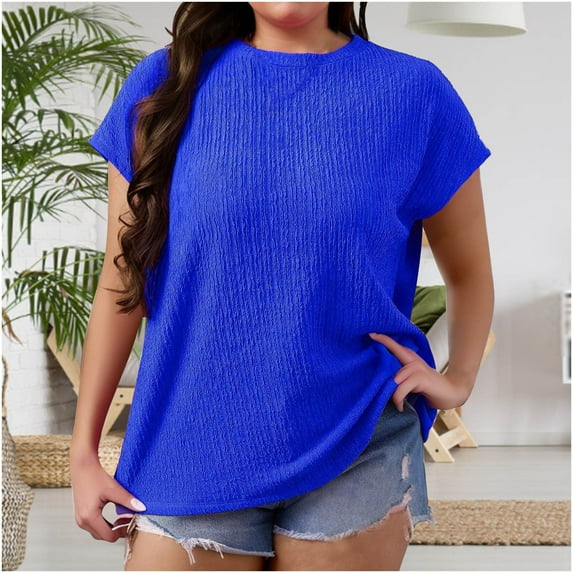 ClodeEU Women's Oversized T Shirts, Loose Fit Tunic Tshirts, Casual Summer Short Sleeve Tops, Blue,Womens Plus XXXL