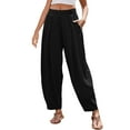 thumbnail image 1 of ClodeEU Womens Bohemian Wide-Waist Casual Pants,Solid Color Loose Trendy Pants with Pockets Black,Womens Plus XXL, 1 of 6