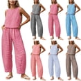 thumbnail image 1 of ClodeEU Women's Plaid 2 Piece Outfits ,Sleeveless Tank Top and Wide Leg Pants Set,Casual Summer Loungewear with Pockets Blue,Women's Plus XL, 1 of 8