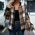 thumbnail image 1 of ClodeEU Women's Plaid Jacket With Pockets,Long Sleeve Zip Up Coat,Casual Fashions Fall Outwear Brown,Womens Plus XXL, 1 of 8