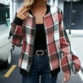 thumbnail image 1 of ClodeEU Women's Plaid Jacket With Pockets,Long Sleeve Zip Up Coat,Casual Fashions Fall Outwear Red,Womens Plus L, 1 of 8
