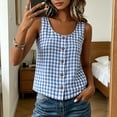 thumbnail image 1 of ClodeEU Women's Plaid Scoop Neck Button Down Sleeveless Tank Top,Casual Blouse for Summer Blue,Women's Plus L, 1 of 8