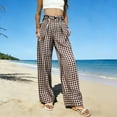 thumbnail image 1 of ClodeEU Women's Plaid Wide Leg Trousers with Elastic Waist,Lounge Y2k Trousers with Pocket Coffee,Womens Plus S, 1 of 8