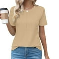 thumbnail image 1 of ClodeEU Women's Pleated Short Sleeve Tee ,Solid Color Round Neck Summer T Shirts Tops Khaki,Womens Plus L, 1 of 4