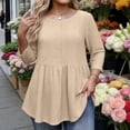 thumbnail image 1 of ClodeEU Women's Plus Size Crochet Lace Round Neck Top,Asymmetric Hem Long/3/4 Sleeve Blouse Khaki,Womens Plus XXXXL, 1 of 7