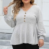 RITERA Plus Size Long Sleeve Tunic Tops - Henley V Neck Casual Blouse, Fall Winter Holiday T-Shirt