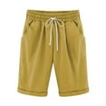 thumbnail image 1 of ClodeEU Women's Plus Size Linen Blend Knee Length Shorts,Casual Trendy Bermuda Pants Yellow,Womens Plus S, 1 of 2
