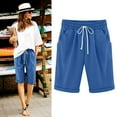 thumbnail image 1 of ClodeEU Women's Plus Size Linen Blend Knee Length Shorts,Solid Color Casual Bermuda Pants Blue,Womens Plus XXXXXL, 1 of 6