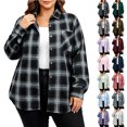 thumbnail image 1 of ClodeEU Women's Plus Size Plaid Button Down Shirt,Long Sleeve Collared Casual Oversized Shacket ,Women's L-XXXXXL, 1 of 5